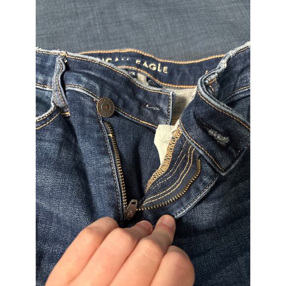 American Eagle Next Level Stretch Dark Wash Distressed Skinny Jeans Size 0 Short - Picture 2 of 5